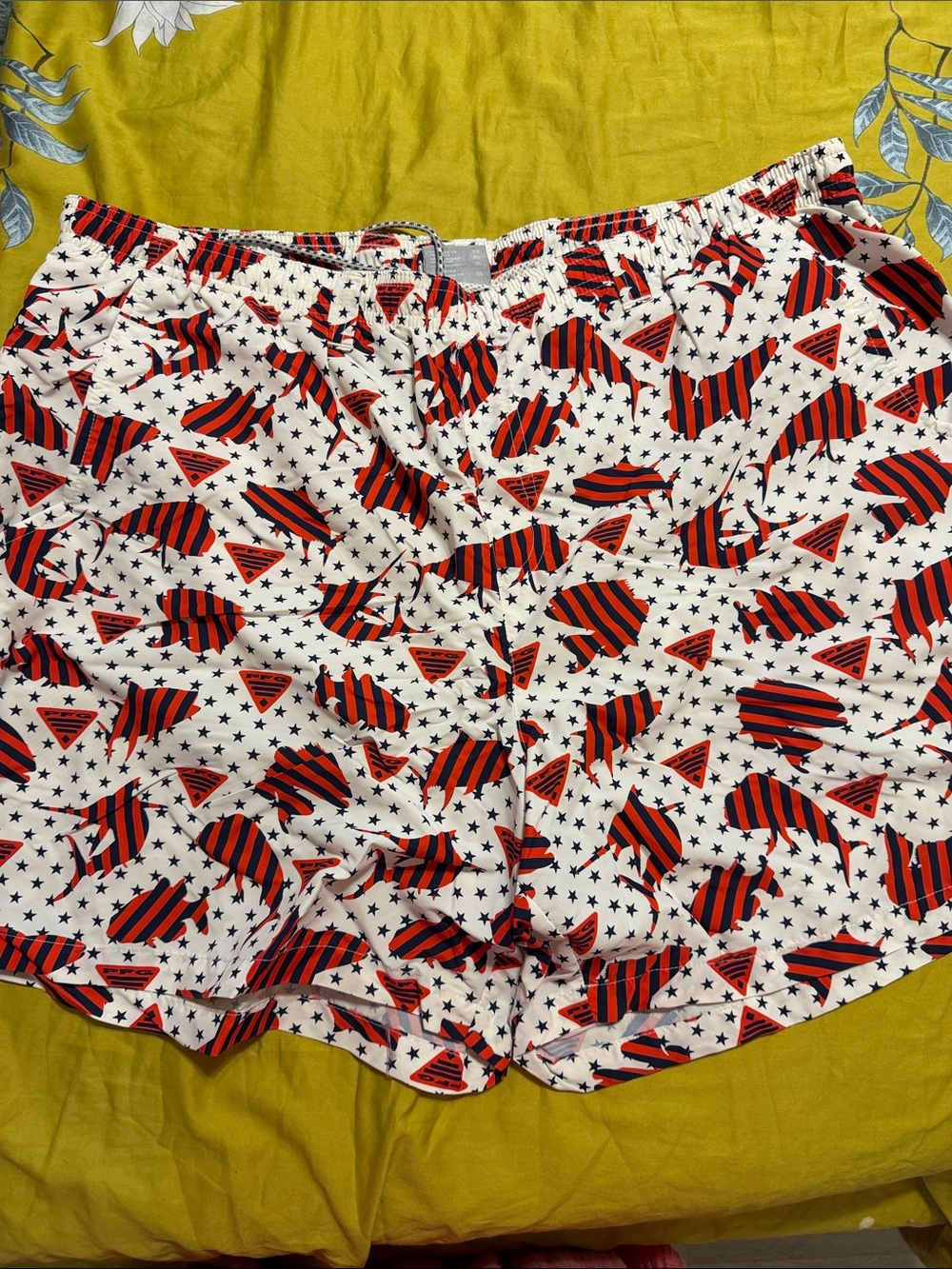 Men’s Columbia PFG White Shorts with Red & Black Stripes - Patriotic Star Print